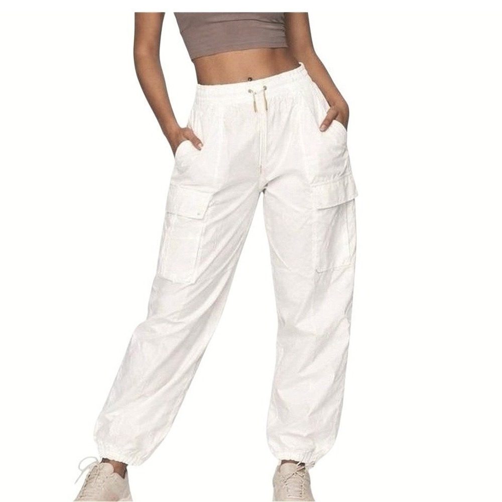 Athleta Alicia Keys Keys Cargo Pants White High Rise Drawstring Size 4